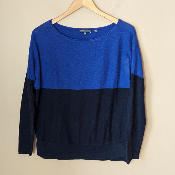Vince Color Block Dolman Sleeve Boat Neck Cotton Slub Long Sleeve Knit T… - Picture 1 of 8